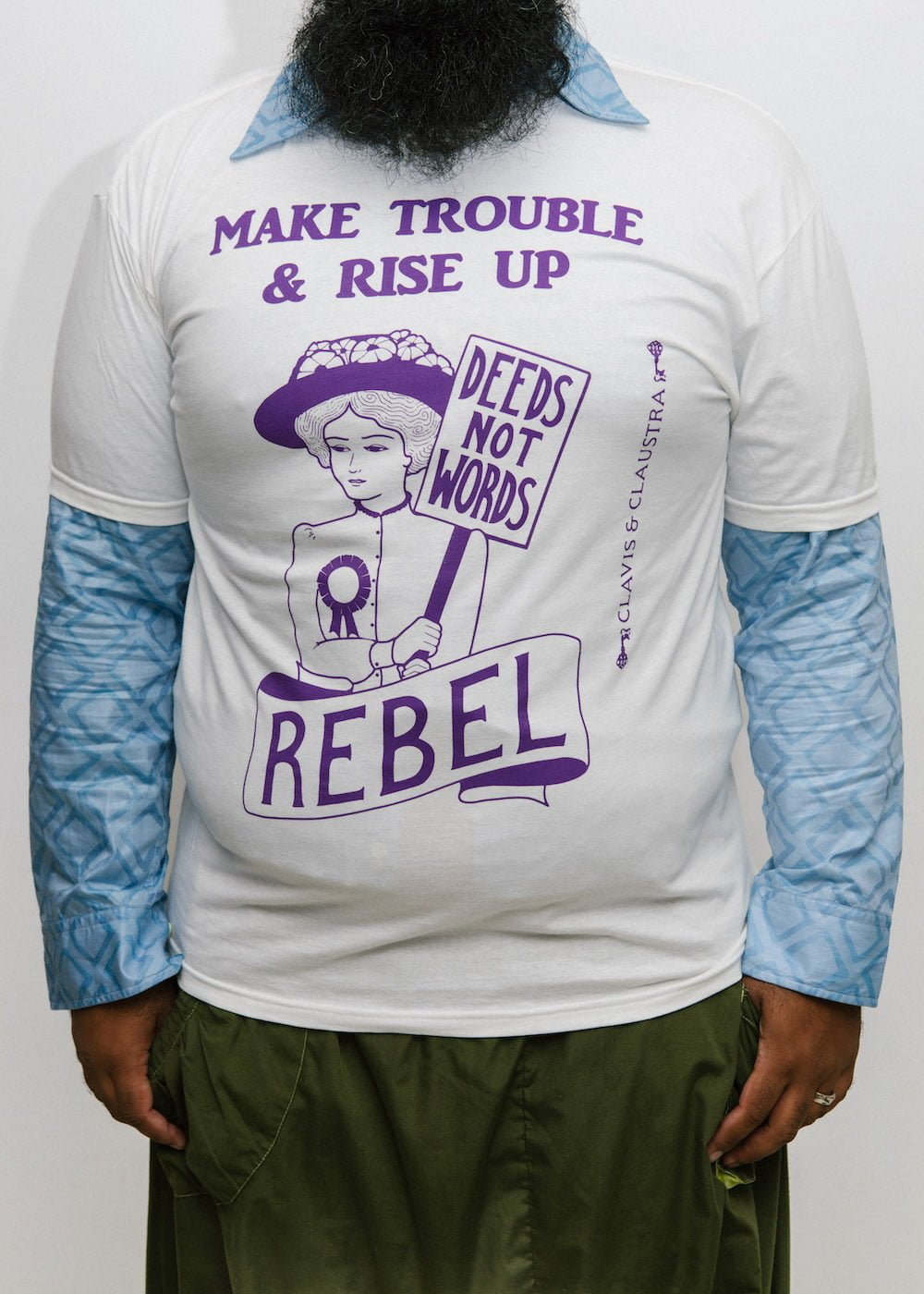 Make Trouble & Rise Up Suffragette shirt | Photography by Ellie Ramsden for Freedom Press